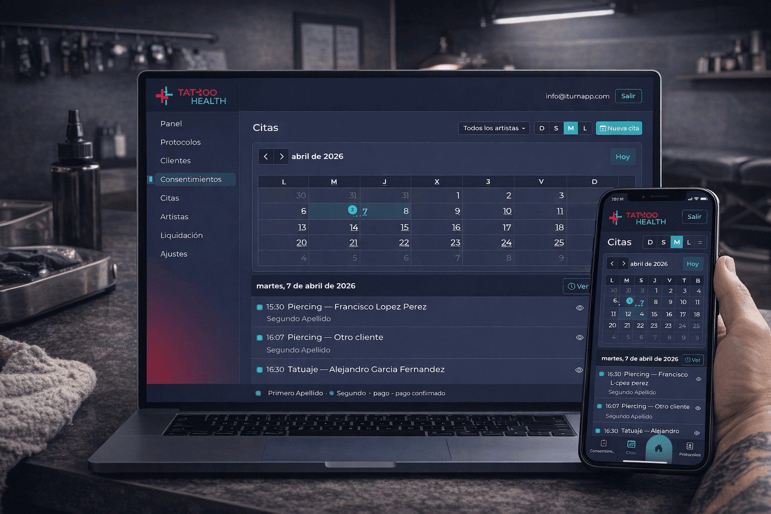 Shared booking calendar for tattoo studio appointments