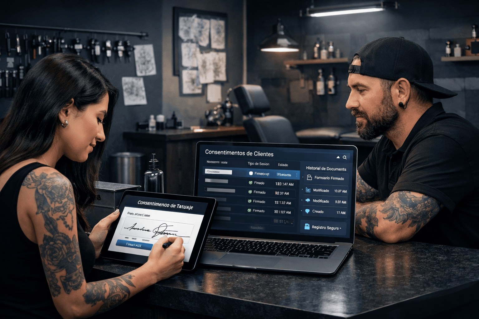 Mobile digital consent flow for tattoo studio clients