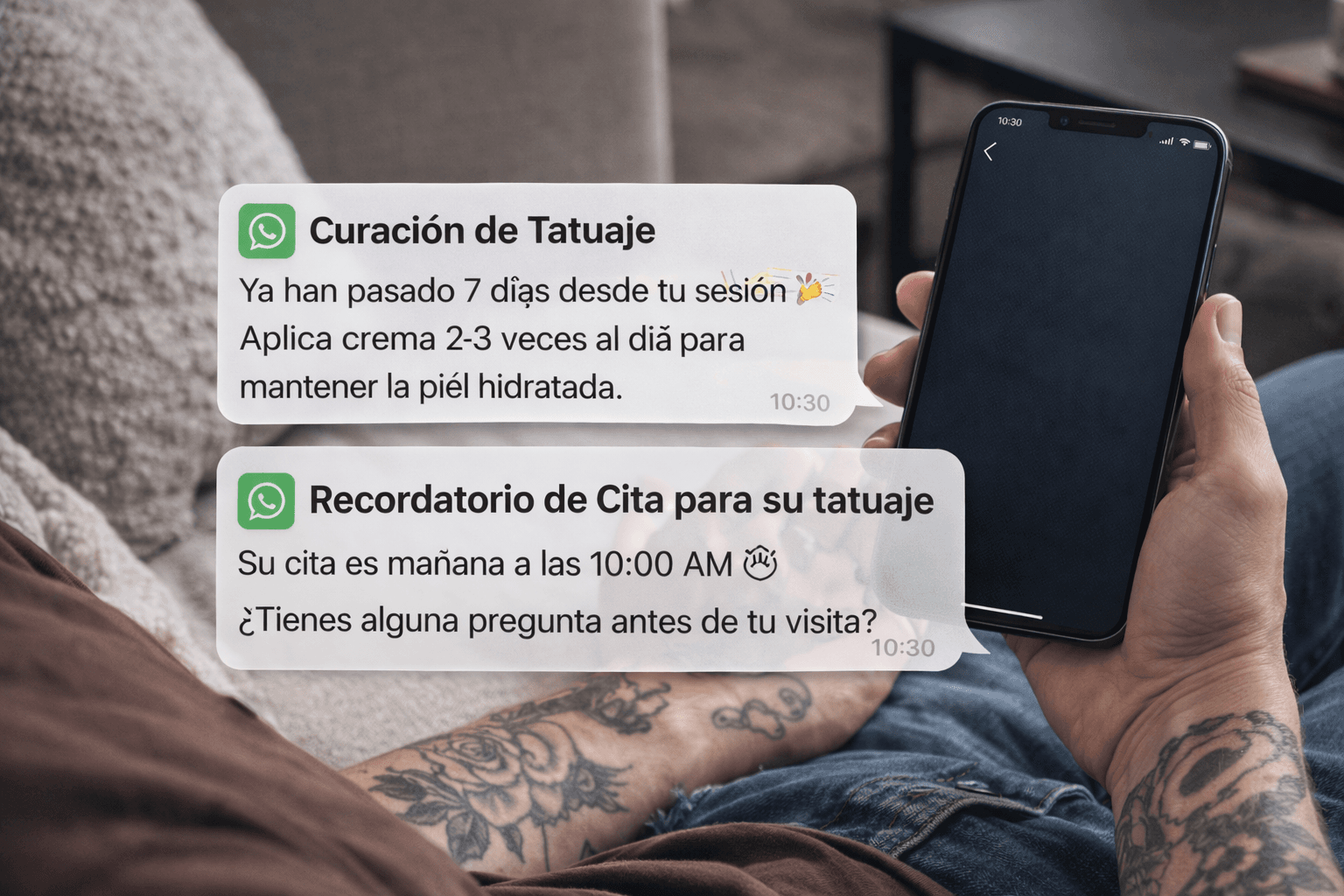 Reminder automation panel for tattoo client follow-up
